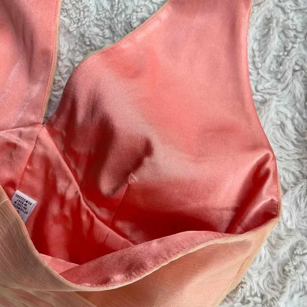 Laundry by Shelli Segal silk beaded halter‎ dress prom cocktail pastel peach 6 - Picture 7 of 15